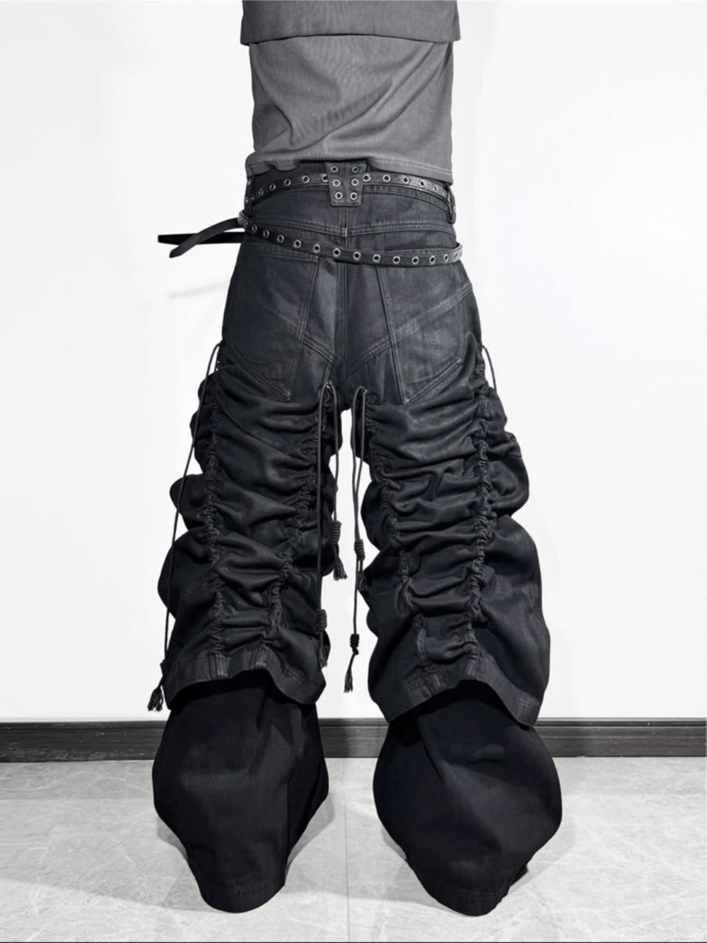 Black Men’s Wide Cargo Pants with Adjustable Drawcords - Picture 3 of 4